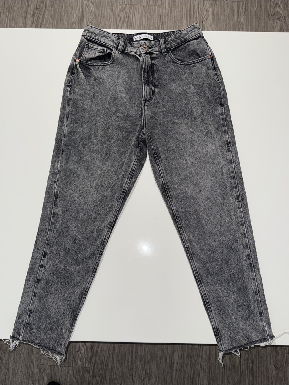 Zara High-Rise Acid Wash Black Jeans Size 8